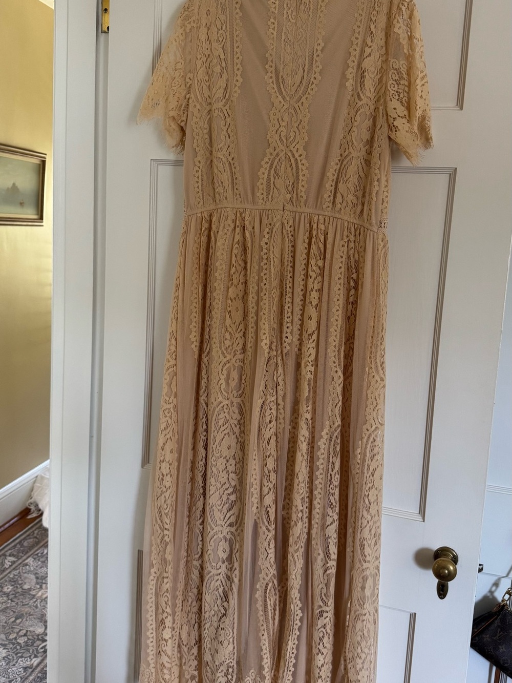 MEROKEETY - Beige Floral Lace Maxi Dress - Picture 9 of 9